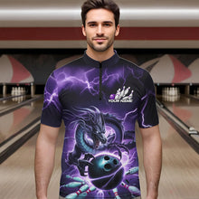 Load image into Gallery viewer, Custom Black And Purple Thunder Lightning Dragon Bowling Quarter-Zip Shirts For Men, Team Uniform IPHW8679