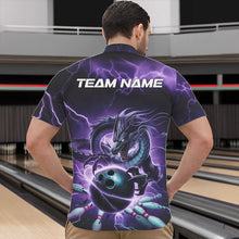 Load image into Gallery viewer, Custom Black And Purple Thunder Lightning Dragon Bowling Quarter-Zip Shirts For Men, Team Uniform IPHW8679
