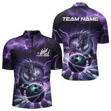 Load image into Gallery viewer, Custom Black And Purple Thunder Lightning Dragon Bowling Quarter-Zip Shirts For Men, Team Uniform IPHW8679