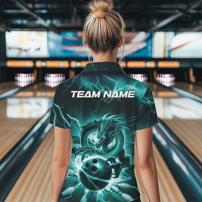 Custom Black And Blue Thunder Lightning Dragon Womens Bowling Team Quarter-Zip Shirts IPHW8680