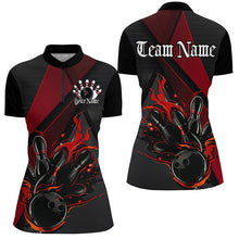 Load image into Gallery viewer, Custom Black And Red Flame Bowling Shirts For Women, Bowling Team Jerseys For Bowlers IPHW7203