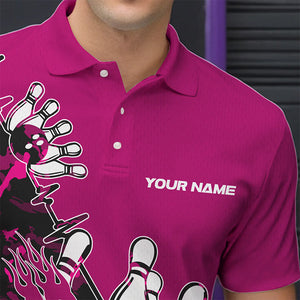 Custom Pink Camo Strike Bowling Polo Shirts For Men, Strike Team Bowling League Shirt Shirt IPHW8444