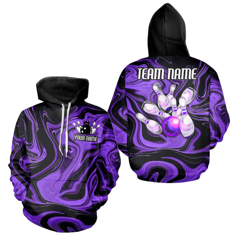 Purple Bowling Ball And Pins Custom Bowling Hoodie Shirts For Men And Women, Purple Bowlers Outfit IPHW6173