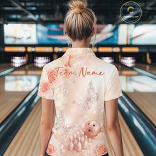 Load image into Gallery viewer, Custom Elegant Light Peach Roses And Butterfly Women Bowling Quarter-Zip Team Shirts IPHW11060