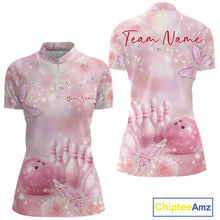 Load image into Gallery viewer, Custom Elegant Roses And Butterfly Women Bowling Quarter-Zip Shirt, Ladies Bowling Shirt IPHW11067