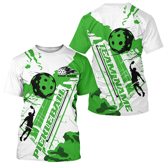 White And Green Custom Pickleball T-Shirts For Men, Pickleball Team Shirt Pickleball Tournament Outfit IPHW7568