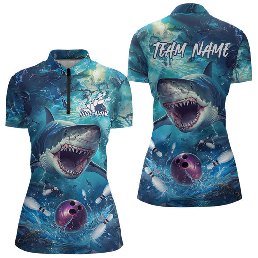 Custom Shark Bowling Quarter-Zip Shirts For Women, Shark Bowling Team Shirt IPHW8006