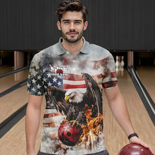 Load image into Gallery viewer, Custom Vintage US Flag Eagle Bowling Polo Shirts For Men, Flame Eagle Patriotic Bowling Shirt IPHW8452