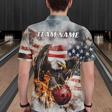 Load image into Gallery viewer, Custom Vintage US Flag Eagle Bowling Polo Shirts For Men, Flame Eagle Patriotic Bowling Shirt IPHW8452