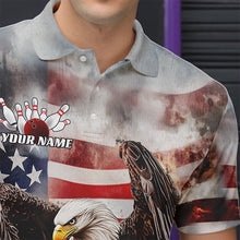 Load image into Gallery viewer, Custom Vintage US Flag Eagle Bowling Polo Shirts For Men, Flame Eagle Patriotic Bowling Shirt IPHW8452