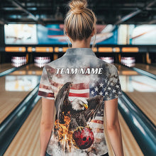 Load image into Gallery viewer, Custom Vintage US Flag Eagle Womens Bowling Polo Shirt, Flame Eagle Patriotic Bowling Shirt IPHW8452