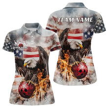 Load image into Gallery viewer, Custom Vintage US Flag Eagle Womens Bowling Polo Shirt, Flame Eagle Patriotic Bowling Shirt IPHW8452