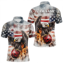 Load image into Gallery viewer, Custom Vintage US Flag Eagle Bowling Polo Shirts For Men, Flame Eagle Patriotic Bowling Shirt IPHW8452