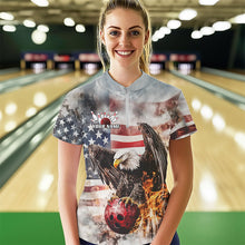 Load image into Gallery viewer, Custom Vintage US Flag Eagle Ladies Bowling Quarter-Zip Shirt, Patriotic Bowling Shirt IPHW8452