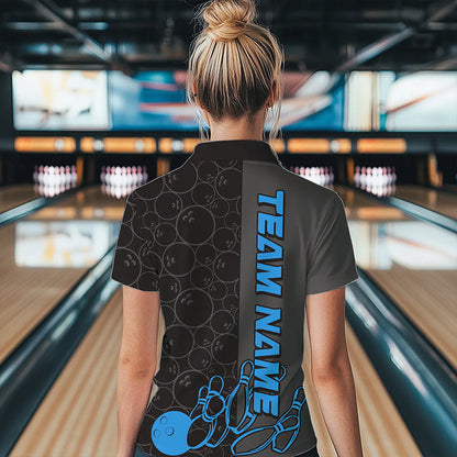 Custom Black And Blue Strike Ladies Bowling Quarter-Zip Shirt, Striking Team Bowling Jersey IPHW8458