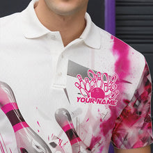 Load image into Gallery viewer, Custom White And Pink Custom Bowling Polo Shirts For Men, Bowling Tournament Team Shirt IPHW8460