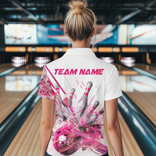 Load image into Gallery viewer, Custom White And Pink Custom Ladies Bowling Quarter-Zip Shirt, Bowling Tournament Shirt IPHW8460