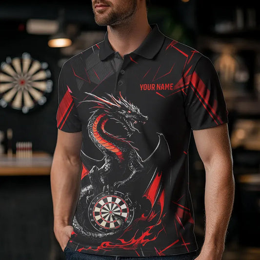 Custom Black And Red Dragon Dart Polo Shirts For Men, Dart Jerseys Dart Tournament Shirt IPHW8709
