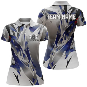 Blue And Gray Custom Ladies Bowling Team Shirts, Bowling Tournament Jerseys For Bowler Gift IPHW6188