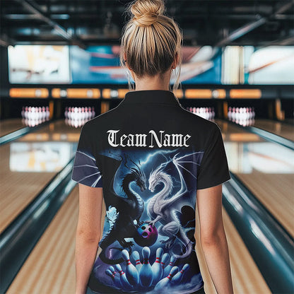 Custom Blue Lightning Black And White Dragons Bowling Women Quarter-Zip Shirt Bowler Outfit IPHW8957