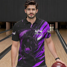 Load image into Gallery viewer, Black And Purple Custom Dragon Bowling Team Polo Shirts For Men, Bowling League Shirt IPHW8966