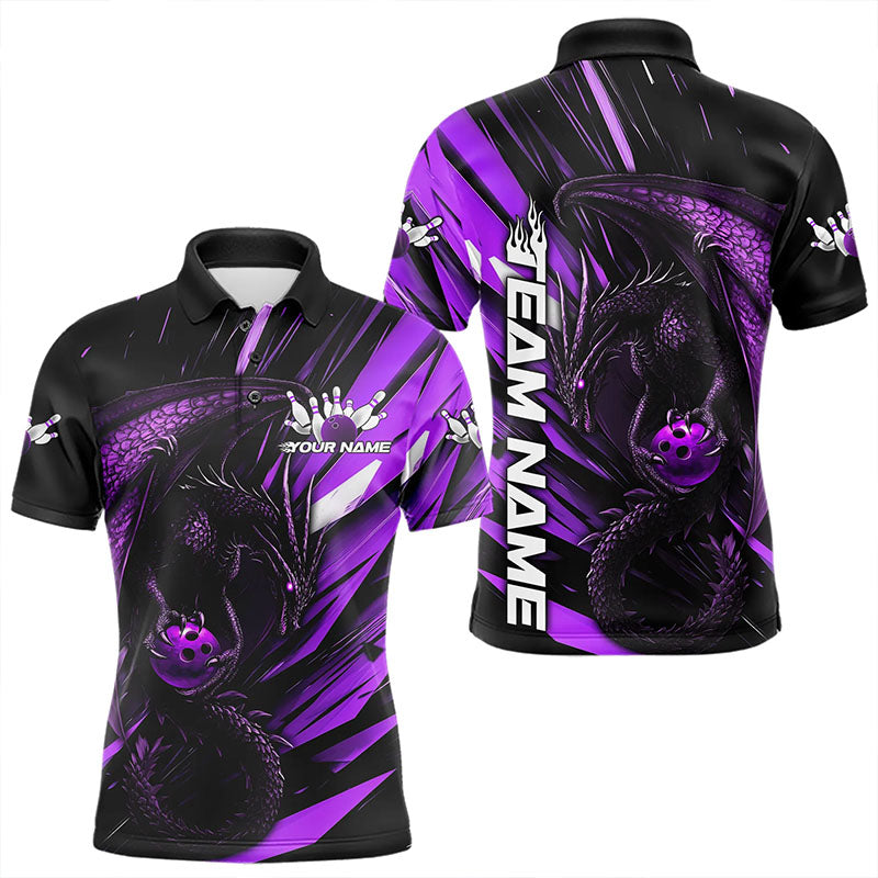 Black And Purple Custom Dragon Bowling Team Polo Shirts For Men, Bowling League Shirt IPHW8966