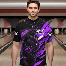 Load image into Gallery viewer, Black And Purple Custom Dragon Bowling Team Quarter-Zip Shirts For Men, Bowling League Shirt IPHW8966