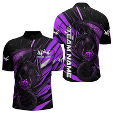 Load image into Gallery viewer, Black And Purple Custom Dragon Bowling Team Quarter-Zip Shirts For Men, Bowling League Shirt IPHW8966
