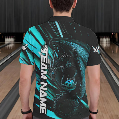 Black And Blue Custom Dragon Bowling Team Polo Shirts For Men, Bowling League Shirt IPHW8968