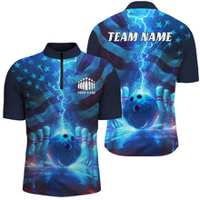 Load image into Gallery viewer, Custom American Flag Bowling Team Jerseys, Patriotic Blue Lightning Bowling Tournament Shirts IPHW6676