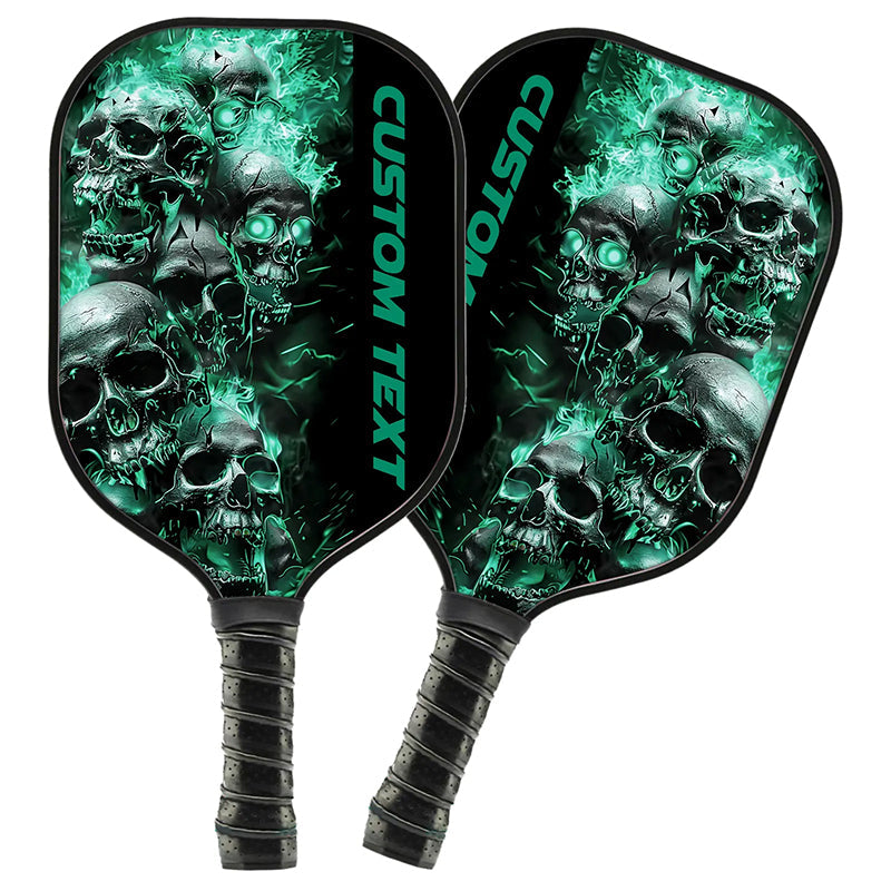 Green Flame Custom Skull Pickleball Paddle For Team, Halloween Pickleball Gifts For Men And Women IPHW7248