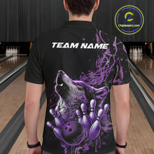 Load image into Gallery viewer, Custom Purple Wolf Howling Men Polo Shirt, Wolf Bowling Team Jerseys IPHW10159