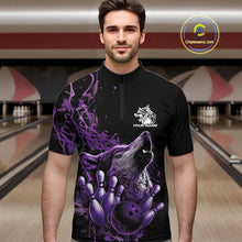 Load image into Gallery viewer, Custom Purple Wolf Howling Men Quarter-Zip Shirt, Wolf Bowling Team Jerseys IPHW10159