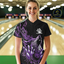 Load image into Gallery viewer, Custom Purple Wolf Howling Women Quarter-Zip Shirt, Wolf Bowling Team Jerseys IPHW10159