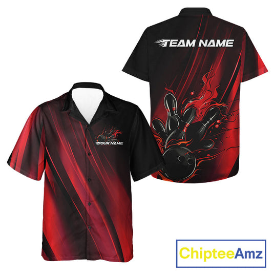 Custom Black And Red Gradient Flame Bowling Team Jerseys, Fire Bowling Shirt For Men And Women IPHW10570