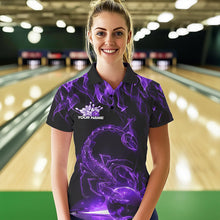 Load image into Gallery viewer, Custom Black Purple Flame Scorpio Zodiac Bowling Women Polo Shirts, Scorpion Bowling Team IPHW8971
