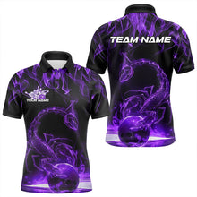 Load image into Gallery viewer, Custom Black And Purple Flame Scorpio Zodiac Bowling Men Polo Shirts, Scorpion Bowling Team IPHW8971