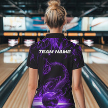 Load image into Gallery viewer, Custom Black Purple Flame Scorpio Zodiac Bowling Women Quarter-Zip Shirt IPHW8971