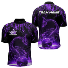 Load image into Gallery viewer, Custom Black And Purple Flame Scorpio Zodiac Bowling Men Quarter-Zip Shirt, Scorpion Bowling Team IPHW8971