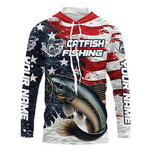 Load image into Gallery viewer, Catfish Fishing Custom Long Sleeve Fishing Shirts, American Flag Patriotic Catfish Fishing Shirt IPHW7013