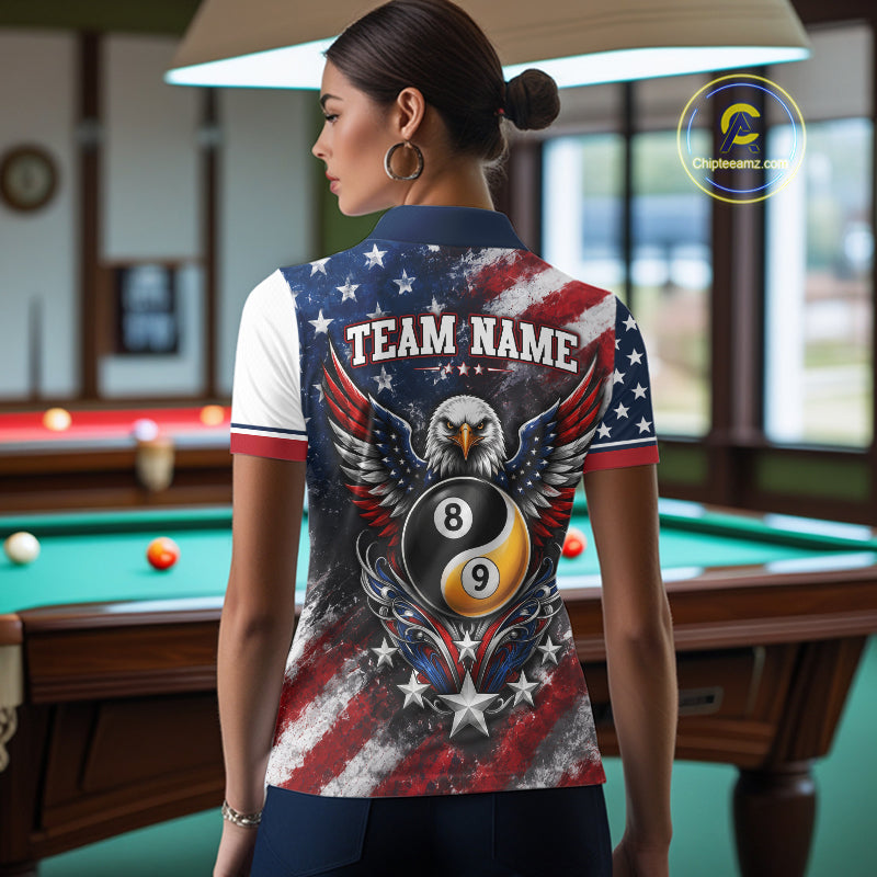 Custom Patriotic American Flag Bald Eagle 8 And 9 Ball Yinyang Billiards Shirt IPHW11680