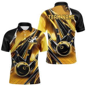 Custom Black And Gold Bowling Jerseys For Men, Bowling Team Polo Shirts With Name IPHW8016