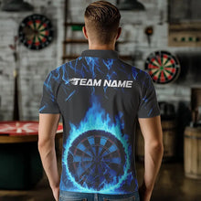 Load image into Gallery viewer, Custom Black And Blue Fire Flame Dartboard Dart Polo Shirts For Men, Dart Tournament Shirt IPHW8493