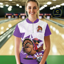 Load image into Gallery viewer, White And Purple Custom Funny Turkey Bowling Women Shirt, Bowling League Team Shirt IPHW10806