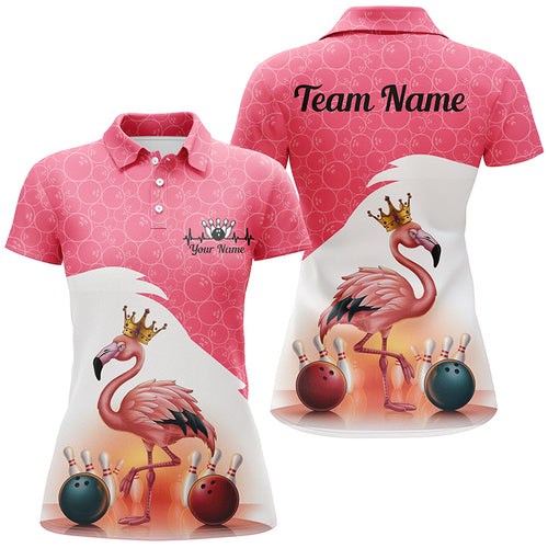 Flamingo Pink Bowling Ball Pattern Custom Team Shirts For Women, Bowlers Jerseys IPHW6694