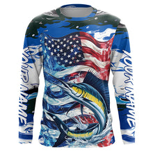 Load image into Gallery viewer, Sailfish Fishing Custom Long Sleeve Fishing Shirts, American Flag Patriotic Sailfish Fishing Shirt IPHW7023