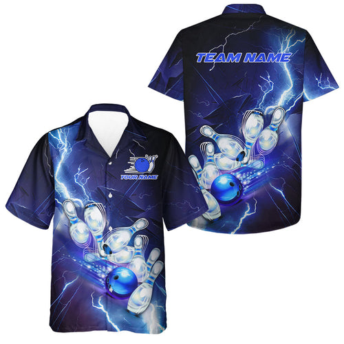 Blue Lightning Thunder Custom Bowling Team Jersey,Team Bowling Hawaiian Shirts For Men IPHW5152