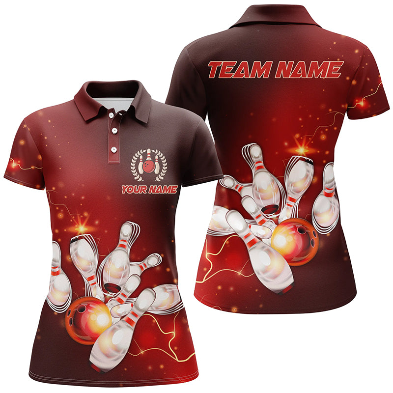 Red Thunder Lightning Custom Bowling Shirts For Women, Personalized Bowling Team Jerseys IPHW5153