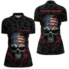 Load image into Gallery viewer, Custom American Flag Skull Bowling Shirts For Women, Patriotic Team Bowling Jerseys IPHW5160