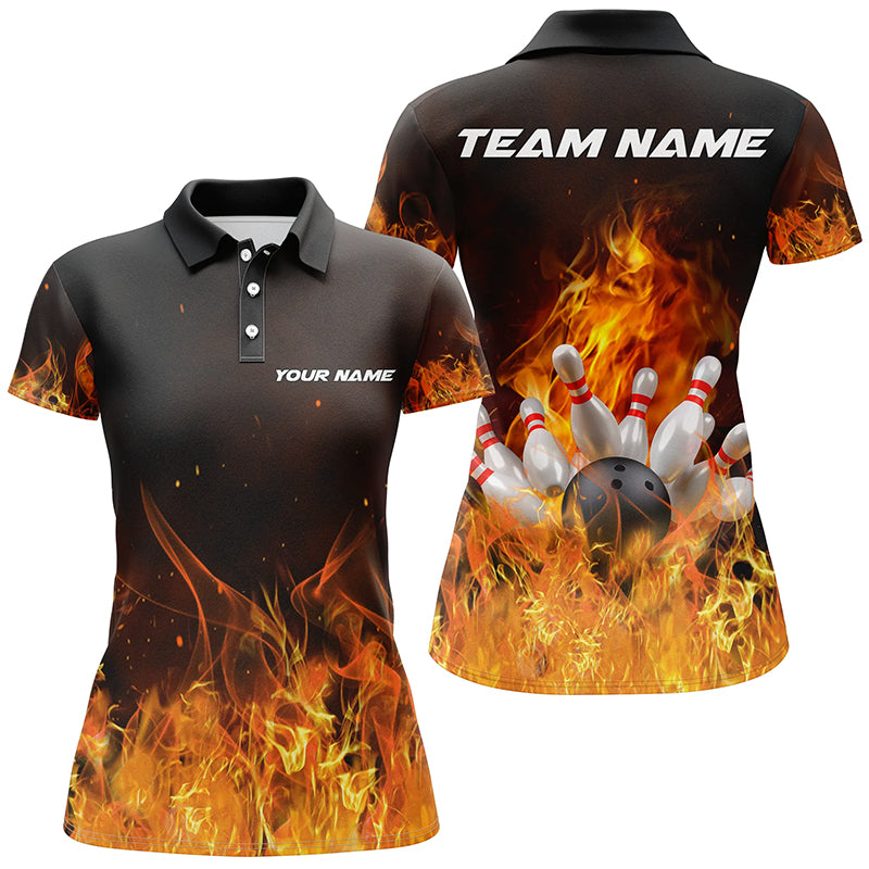 Custom Bowling Shirts For Women, Personalized Flame Bowling Team Jerseys IPHW5165